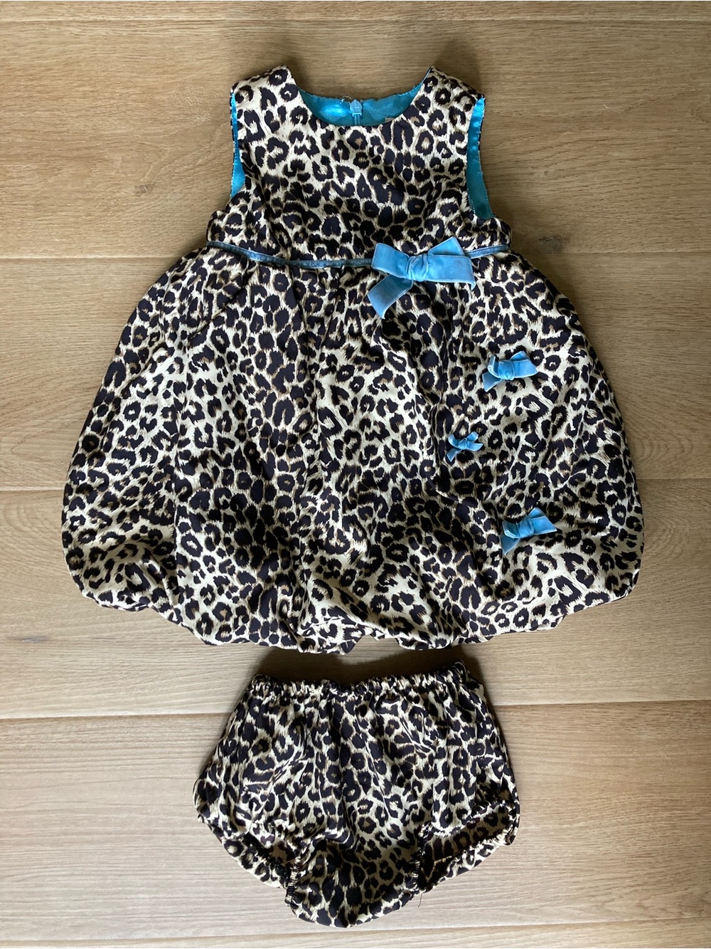 The Children's Place Vintage Leopard Print Bubble Dress with Blue Trim
